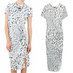 Helmut Lang Dress Strata Twist Front Knot Printed Jersey